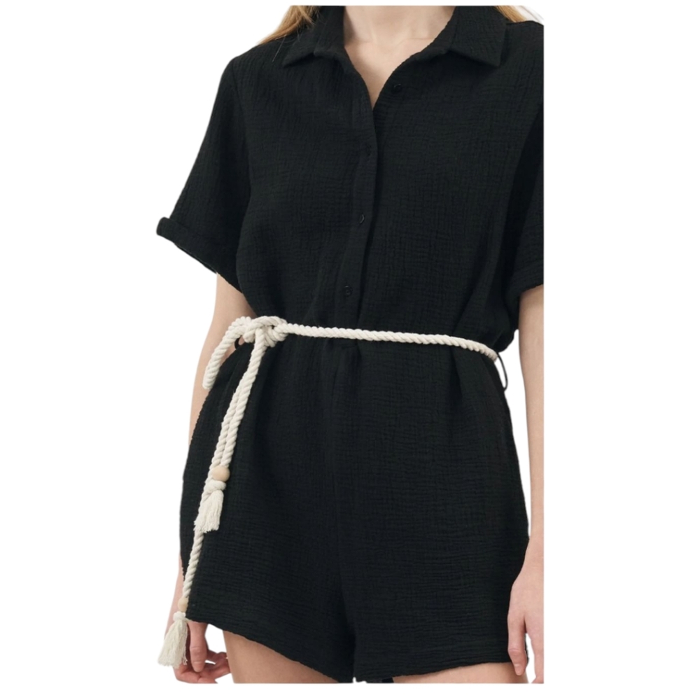 The Handloom LA Mia Romper Black Cotton with Rope Belt SZ S/M - Picture 2 of 10